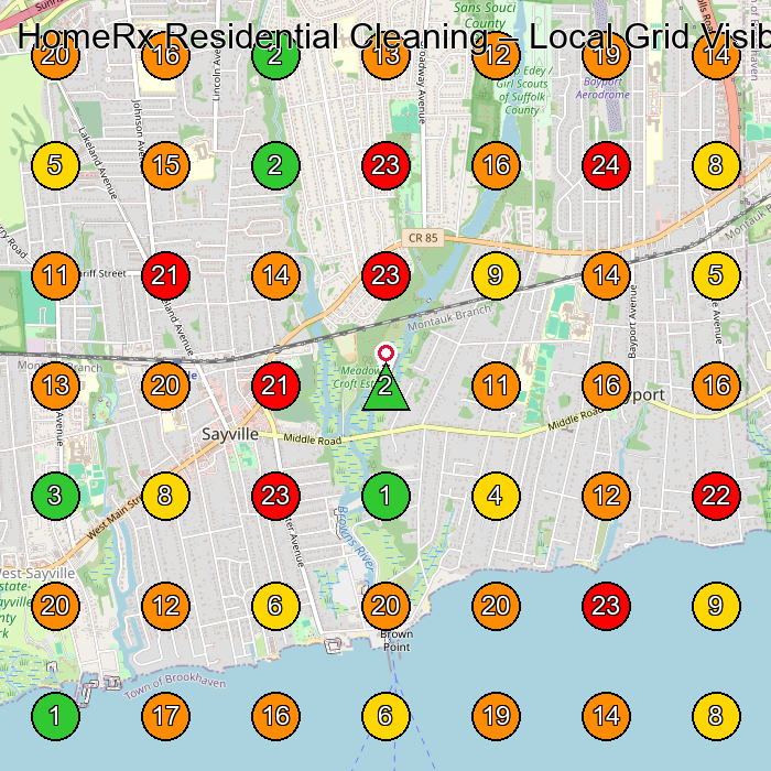 HomeRx Residential Cleaning House Cleaning Service GeoGrid ranking map for Sayville NY